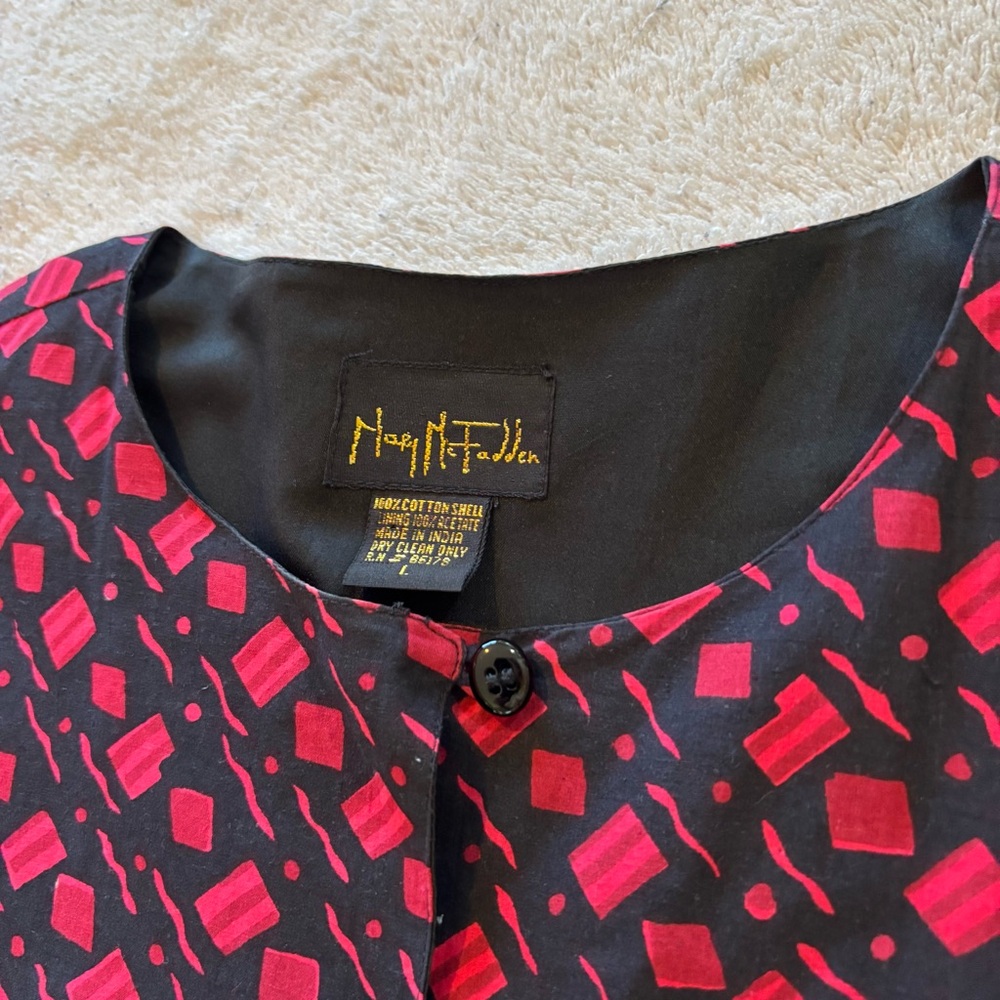 Mary McFadden women blazer jacket Vtg  artsy patchwork 100% cotton wearable art
